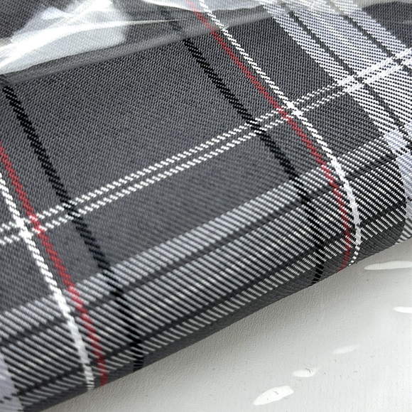 New Hosonson Plaid Table Cloth. New. 60” X 102”. Gray Black White and Red. - Picture 5 of 5